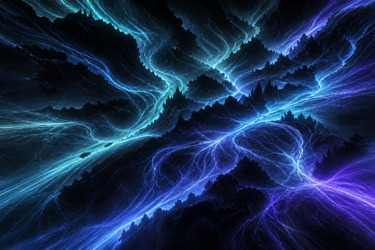 Blue currents branching through a dark nebula