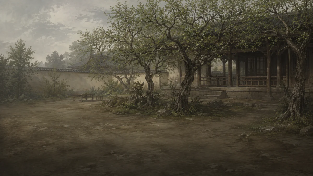A quiet courtyard and an old tree from Nanseigi background art